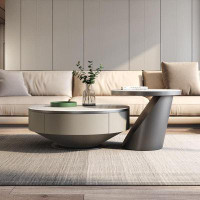 Orren Ellis Italian modern simple light luxury rock table round size combination with drawer