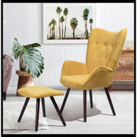 Brayden Studio Accent Chair Ottoman Set, Wing Back Armchair Tufted Back Upholstery Living Room Chairs