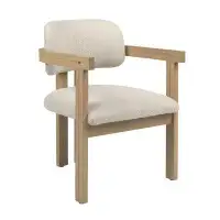 Hokku Designs Mayci Wood Upholstered Dining Chair, Natural/Off White