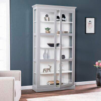 Latitude Run® Bardonton Tall Curio Cabinet, Cool Grey And White