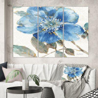 Made in Canada - East Urban Home Farmhouse 'Indigold Watercolor Flower I' Painting Multi-Piece Image on Wrapped Canvas