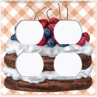 WorldAcc Metal Light Switch Plate Outlet Cover (Layered Chocolate Whipped Cream Berry - Double Duplex)