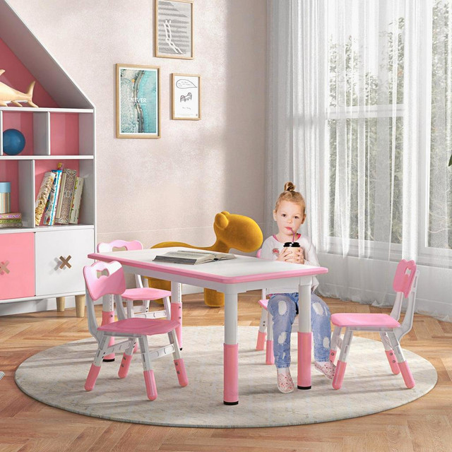 KIDS TABLE AND CHAIR SET WITH 4 CHAIRS, ADJUSTABLE HEIGHT, EASY TO CLEAN in Toys & Games - Image 2