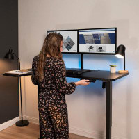 Vivo VIVO Black 58 X 35 Inch Reversible Corner Table Top For Sit To Stand Desk Frames