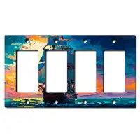 WorldAcc Metal Light Switch Plate Outlet Cover (Rustic Sea Ship Boat Sunrise Ocean - Quadruple Rocker)