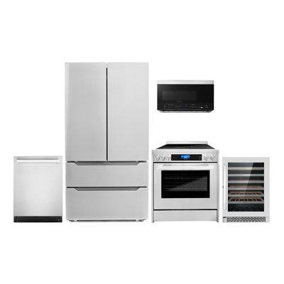 Cosmo 5 Piece Kitchen Package With 30" Over The Range Microwave 30" Freestanding Electric Range 24" Built-in Fully Integ in Refrigerators