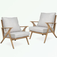 Latitude Run® 2 Pieces Patio Furniture Chairs with Acacia Wood and cushion