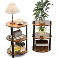 FRYLR Frylr Small Round Side Table Set Of 2,sofa Couch Table With Storage Shelf, 2 Tiers End Tables Accent Tables For Sm