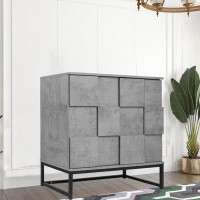 17 Stories 31.5'''' Wood Storage Accent Cabinet With 2 Doors And Metal Base, Grey