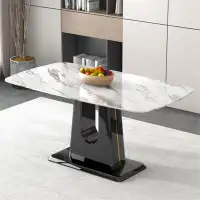 Everly Quinn Luxurious Dining Table with Marble Tabletop and Wood Legs, U-shaped brackets