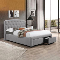 Red Barrel Studio Grey Fabric Bed W 2 Front Pull Out Drawers