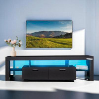 Ivy Bronx Black Particle Board TV Stand With LED Light And 2 Drawer (63 In. W X13.79 In. Dx17.73 In. H)