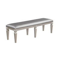 Rosdorf Park Khalifa 60 Inch Dining Bench, Sparkling Silver Grey Faux Leather, Wood Frame