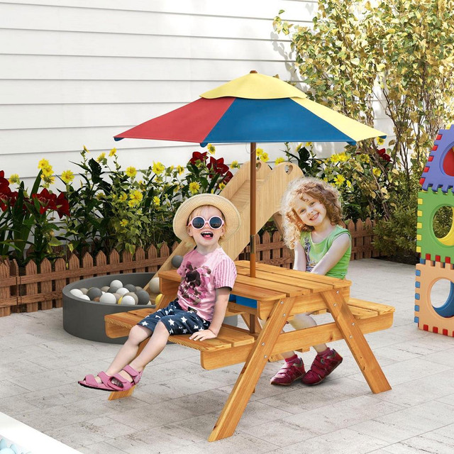 TODDLER WATER TABLE KIDS SAND &amp; WATER TABLE WITH REMOVABLE FOLDABLE UMBRELLA FOR PATIO LAWN GARDEN, AGED 3-6 YEARS O in Toys & Games - Image 2
