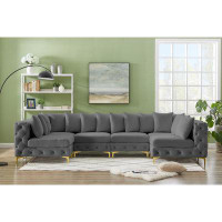 Meridian Furniture USA 138" Wide Velvet Symmetrical Corner Sectional