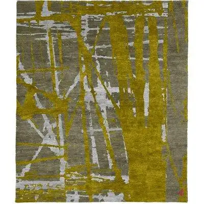 Isabelline One-of-a-Kind Zaida Hand-Knotted Tibetan Yellow/Gray 8' Round Wool Area Rug