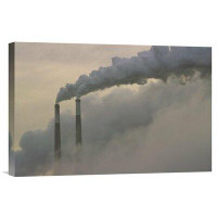 East Urban Home 'Gas Effluence Pouring Out of Smoke Stacks at Nuclear Power Plant' Photographic Print on Canvas