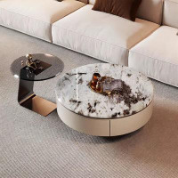 MABOLUS 35.43" PictureColor Marble+Black Manufactured Wood Round Coffee Table Sets