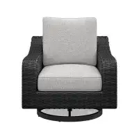 Red Barrel Studio Tira 38 Inch Outdoor Swivel Lounge Chair, Cushioned, Resin, Black, Grey