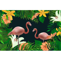 IDEA4WALL Flamingo and Blooming Flowers Wall Mural