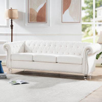GZMWON Rolled Arm Chesterfield 3 Seater Sofa, Upholstered Sofa
