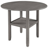 Gracie Oaks Farmhouse Round Counter Height Kitchen Dining Table With Drop Leaf  And One Shelf For Small Places