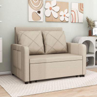 Latitude Run® Modern Upholstered Love Seat Futon Sofa Bed with 2 Pillows and 2 Sides Pockets