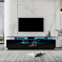 Wrought Studio Modern Black TV Stand, 20 Colors LED TV Stand W/Remote Control Lights_19.69" H x 76.77" W x 17.32" D
