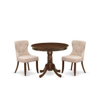 Alcott Hill Kerio 3-Pc Dinette Set Contains a Round Table and 2 Parson Dining Chairs - Antique Walnut finish