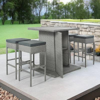 Latitude Run® Patio 5-Piece Rattan Dining Table Set, PE Wicker Square Kitchen Table Set With Storage Shelf And 4 Padded