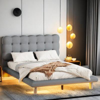 Ivy Bronx Upholstered Platform Bed With Led Frame And Button-tufted Design Headboard