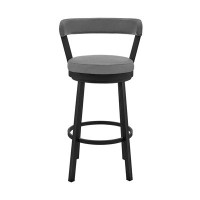 Lux Comfort 36x 17 x 19_26" Chic Grey Faux Leather With Black Finish Swivel Bar Stool