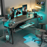 Accentuations by Manhattan Comfort Ergonomic 72'' Gaming Desk With Rotatable Keyboard Tray RGB LED Lights Cup Holder And