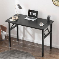 Ebern Designs 39.4 Inches Folding Table No Assembly Sturdy Small Writing Desk Folding Desk For Small Spaces. Black