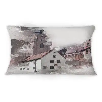 East Urban Home Vintage White Retro House In Poland - Mid-Century Modern Printed Throw Pillow 1