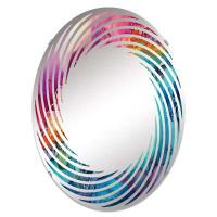Design Art Rainbow Teal And Purple Alchohol Ink I - Spiral Wall Mirror|Oval