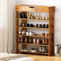 17 Stories 5-Tier Wooden Shoe Rack With Storage Cabinet, 29.5 Inches Vertical Free Standing Shoe Shelf, Rustic Brown
