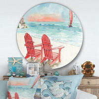 East Urban Home 'Coastal Chair Relax Beach II' - Painting Print on Metal Circle