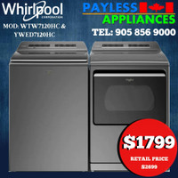Whirlpool WTW7120HC 27 Top Load Washer 6.1 cu. ft. Capacity &amp; Whirlpool YWED7120HC Electric Dryer With Steam Clean