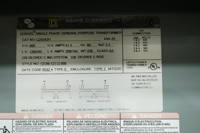 25KVA 600V to 240V/120V 3P Isolation Multi-Tap Transformer (981-0317) in Other Business & Industrial - Image 2