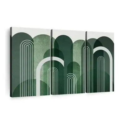 Wrought Studio Mid-Century Arches Emerald Green Wall Art Multi Piece Canvas Print