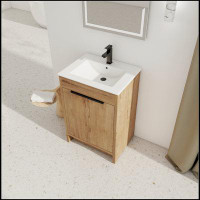 Ebern Designs Freestanding Bathroom Vanity with White Ceramic Sink & 2 Soft-Close Cabinet Doors