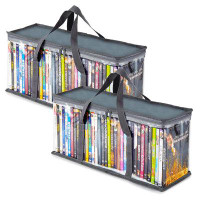 Rebrilliant DVD Storage Bags (Set Of 2) Media Organizer Bag, Clear Plastic Holders,Grey