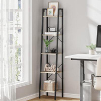17 Stories 5-Tier Ladder Shelf, Narrow Bookshelf, Corner Storage Shelves, Freestanding Bookcase With 2 Hooks For Home Of