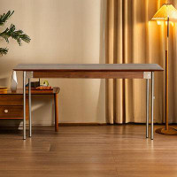Orren Ellis 55.12" Brown Solid Wood + Stainless steel Rectangular Dining Table