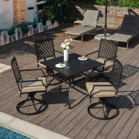 Canora Grey Zebadiah Canora Grey Patio Dining Set 5 Pieces Outdoor Metal Furniture Set, 4 X Swivel Chairs With 1 Umbrell