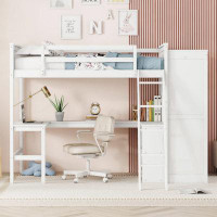 Harriet Bee Loft Bed With Desk, Shelves And Wardrobe-Gray