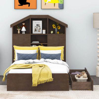 Harper Orchard Dela Wood Platform Bed With House-Shaped Storage Headboard And 2 Drawers
