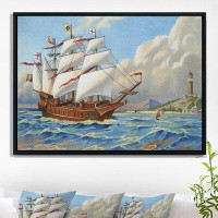 Made in Canada - East Urban Home Ancient Boat Drifting in Sea - Floater Frame Print on Canvas