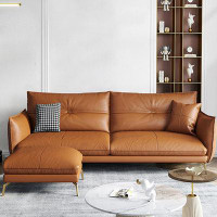 MABOLUS 86.61" Orange Genuine Leather Standard Sofa cushion couch